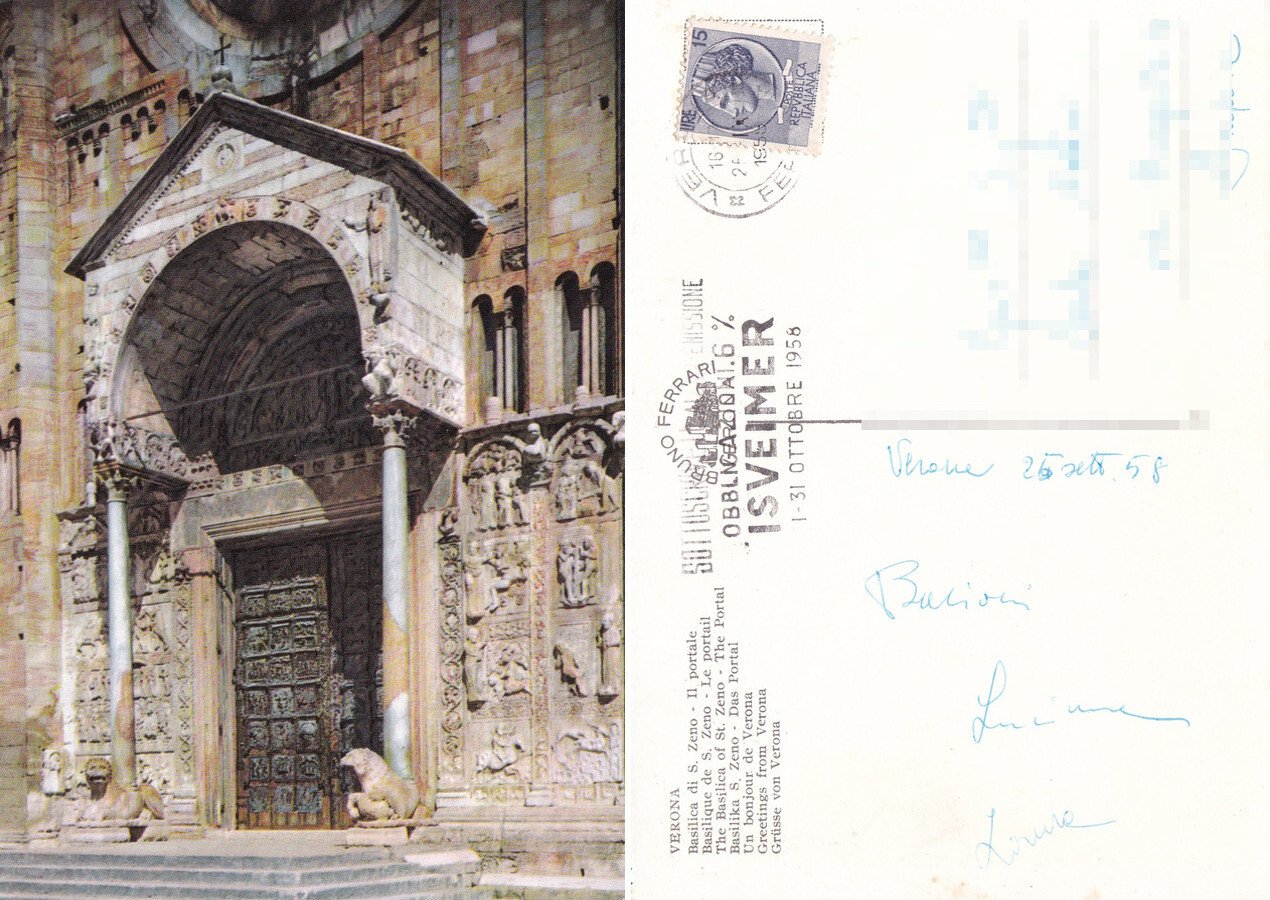 Verona. Basilica di S. Zeno. Portale. Viaggiata 1958