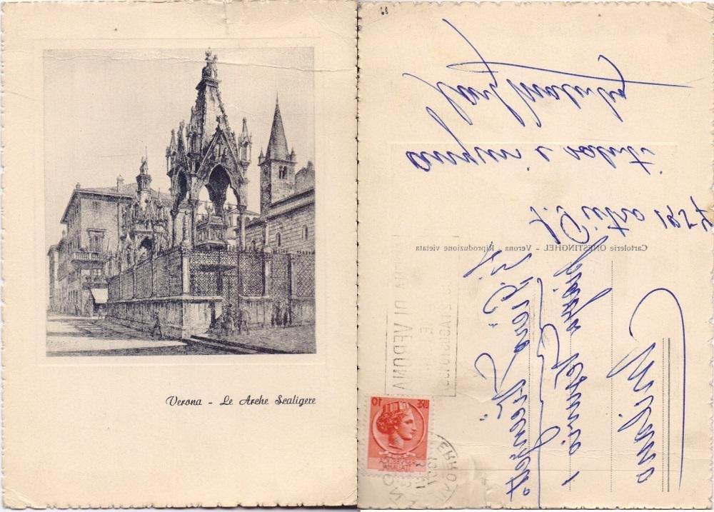 Verona. Le Arche Scaligere. Incisione. Viaggiata 1957
