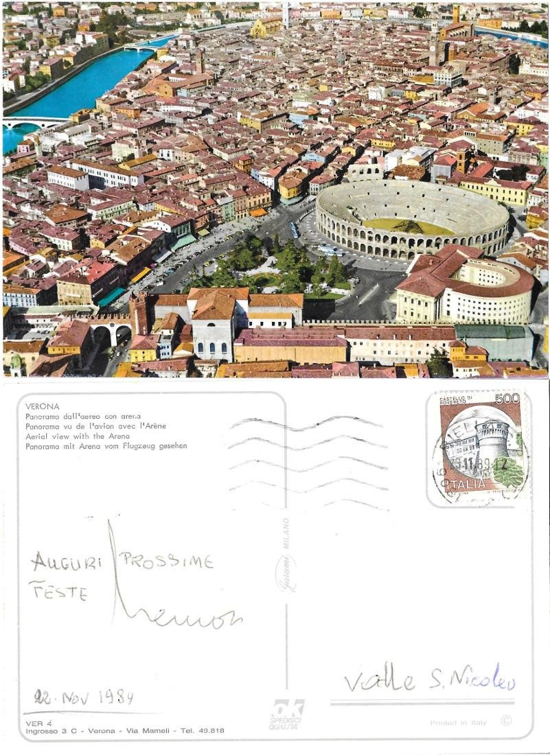Verona. Panorama dall'alto con Arena . Viaggiata 1989