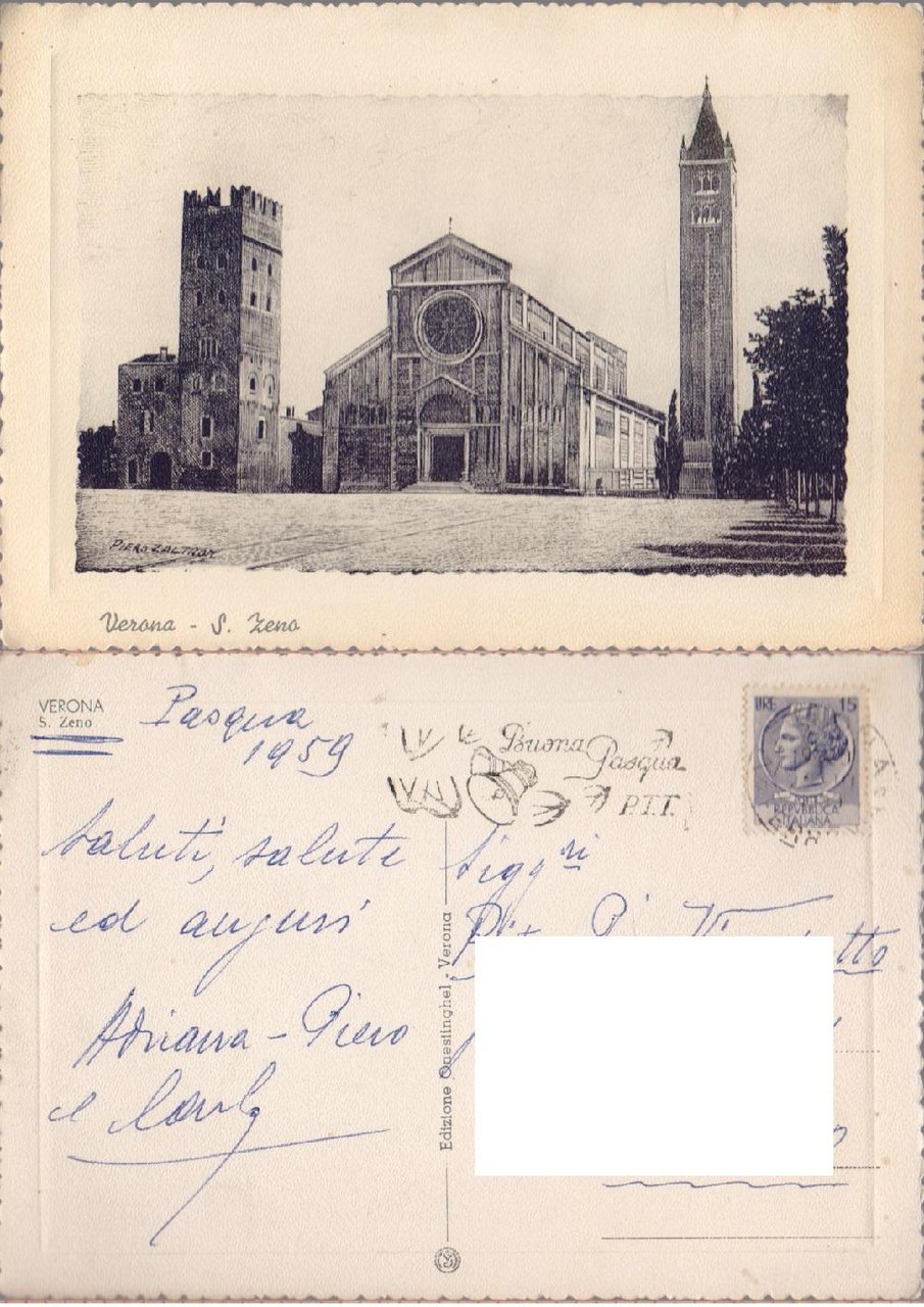 Verona. S. Zeno, incisione. Viaggiata 1959