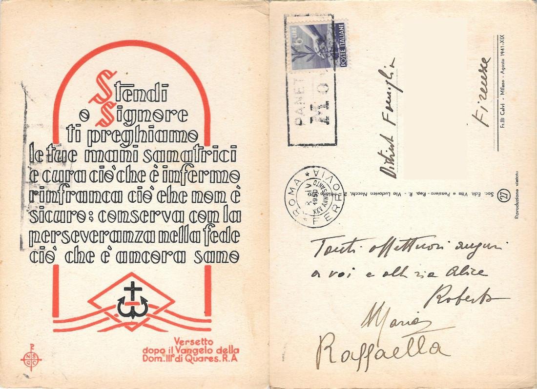 Verso Vangelo. Timbro Anno Santo 1950. Viaggiata 1950