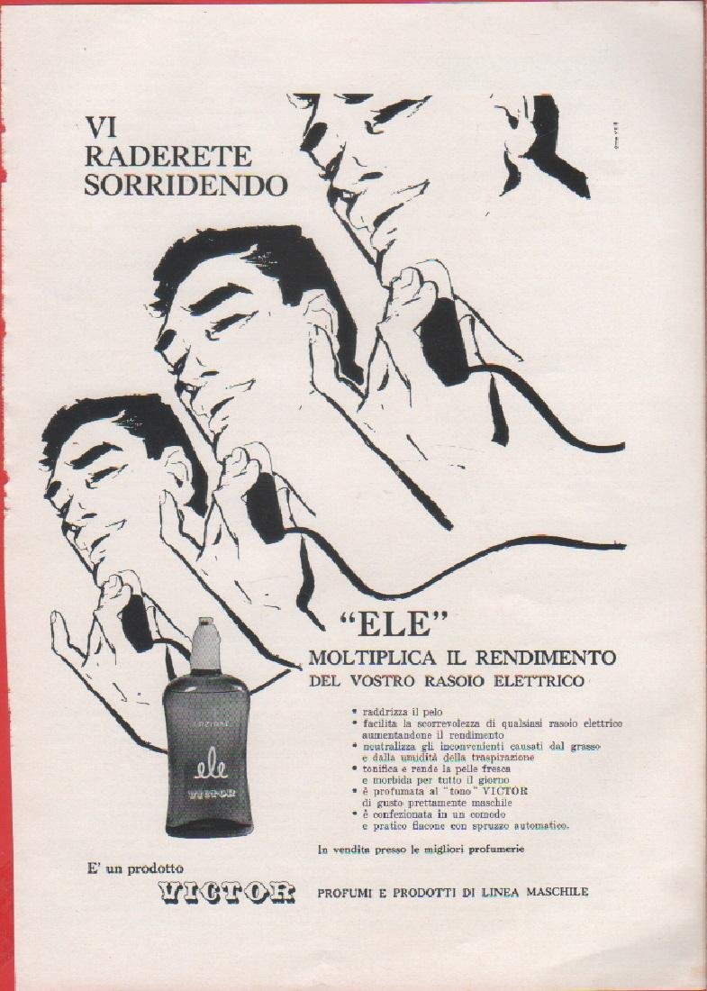 Vi raderete sorridendo. ELE. Prodotto Victor. Pubblicita 1959