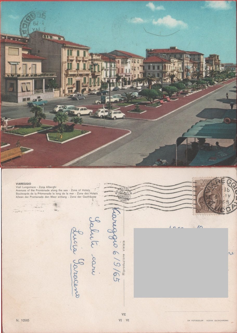 Viareggio Viale Lungomare. Zona Alberghi. Viaggiata 1965