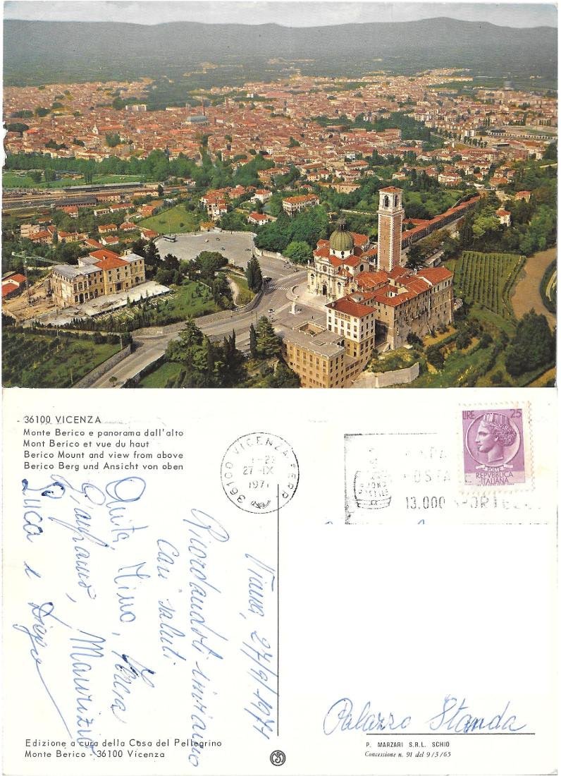 Vicenza. Monte Berico e panorama dall'alto . Viaggiata 1971