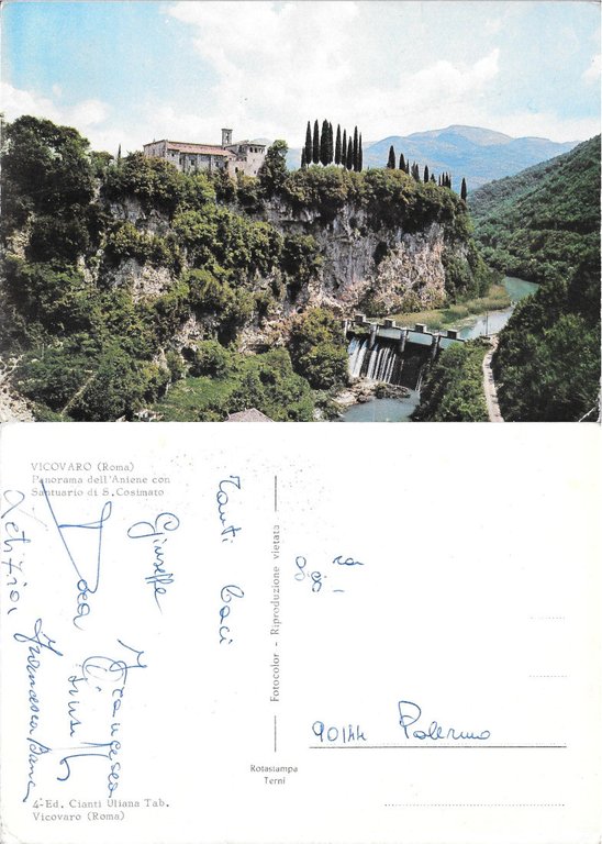Vicovaro. Panorama dell'Aniene con Santuario di S. Cosimato-  Viaggiata
