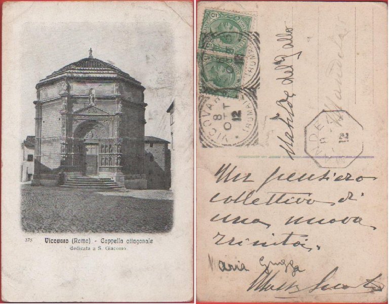 Vicovaro (RM). Cappella ottagonale dedicata a S. Giacomo. Viaggiata 1912