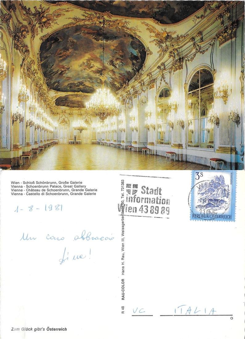Vienna. Castello di Schoenbrunn. Grande galleria . Viaggiata 1981