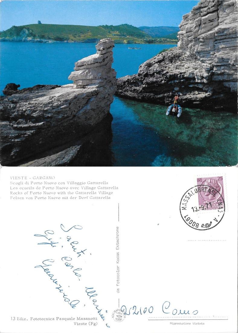 Vieste. Scogli di Porto Nuovo con Villaggio Gattarella. Viaggiata 1971
