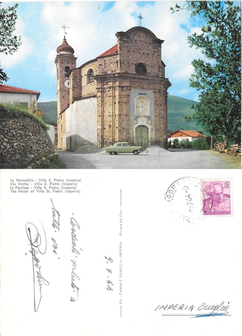 Villa S. Pietro (IM). La Parrocchia. Viaggiata 1964. Auto