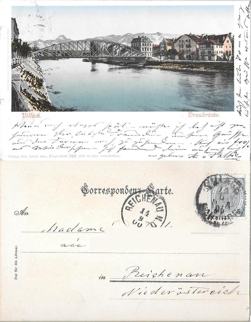 Villach, Draubrucke. Viaggiata 1900