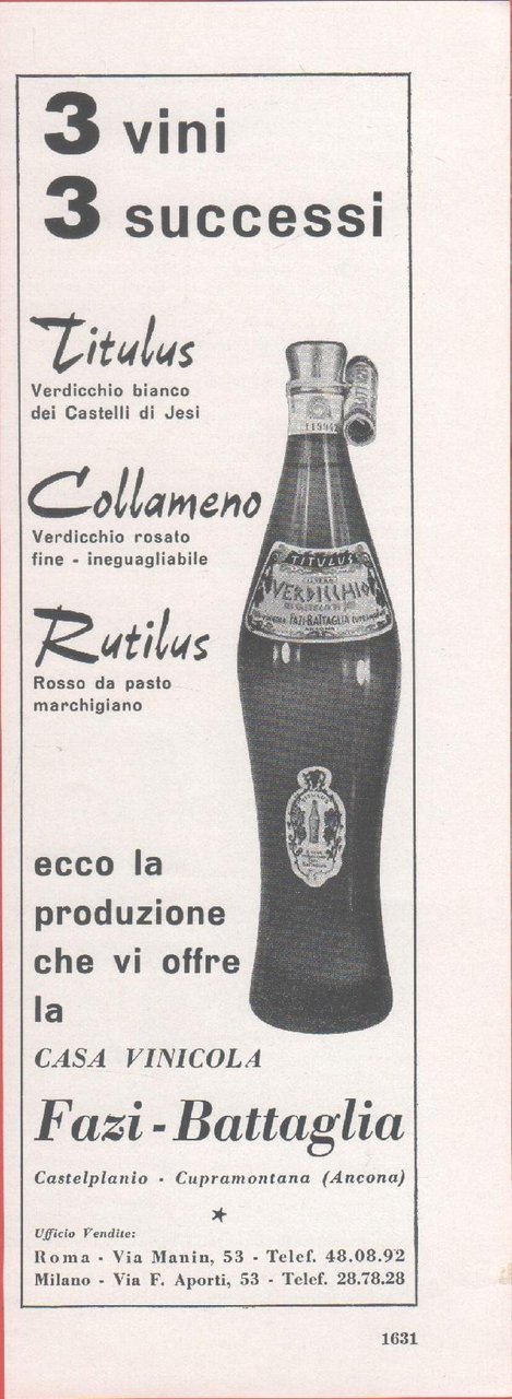 Vini Fazi-Battaglia. Pubblicità 1958