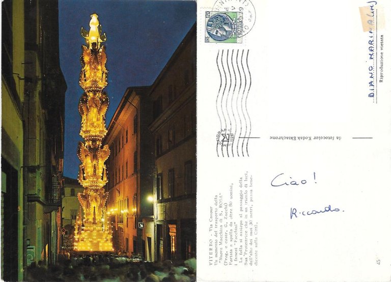 Viterbo. Via Cavour. Nuova macchina di S. Rosa. Viaggiata 1979