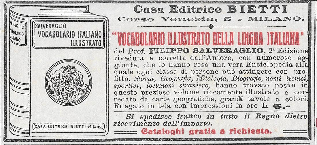 Vocabolario illustrato della lingua italiana. Bietti. Advertising 1912