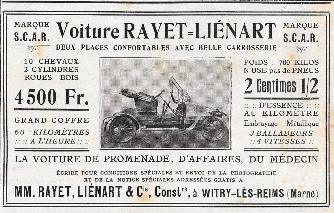Voiture Rayet Liénart marque SCAR - Advertising 1910