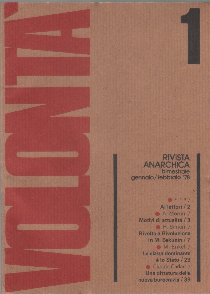Volontà. Rivista Anarchica. n. 1 gennaio/febbraio 1978. Anno XXXII | Immagine principale