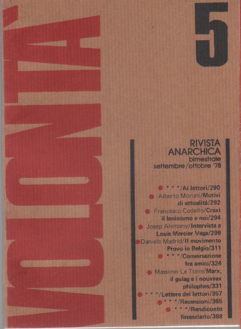 Volontà. Rivista Anarchica. n. 5 settembre/ottobre 1978. Anno XXXII | Immagine principale