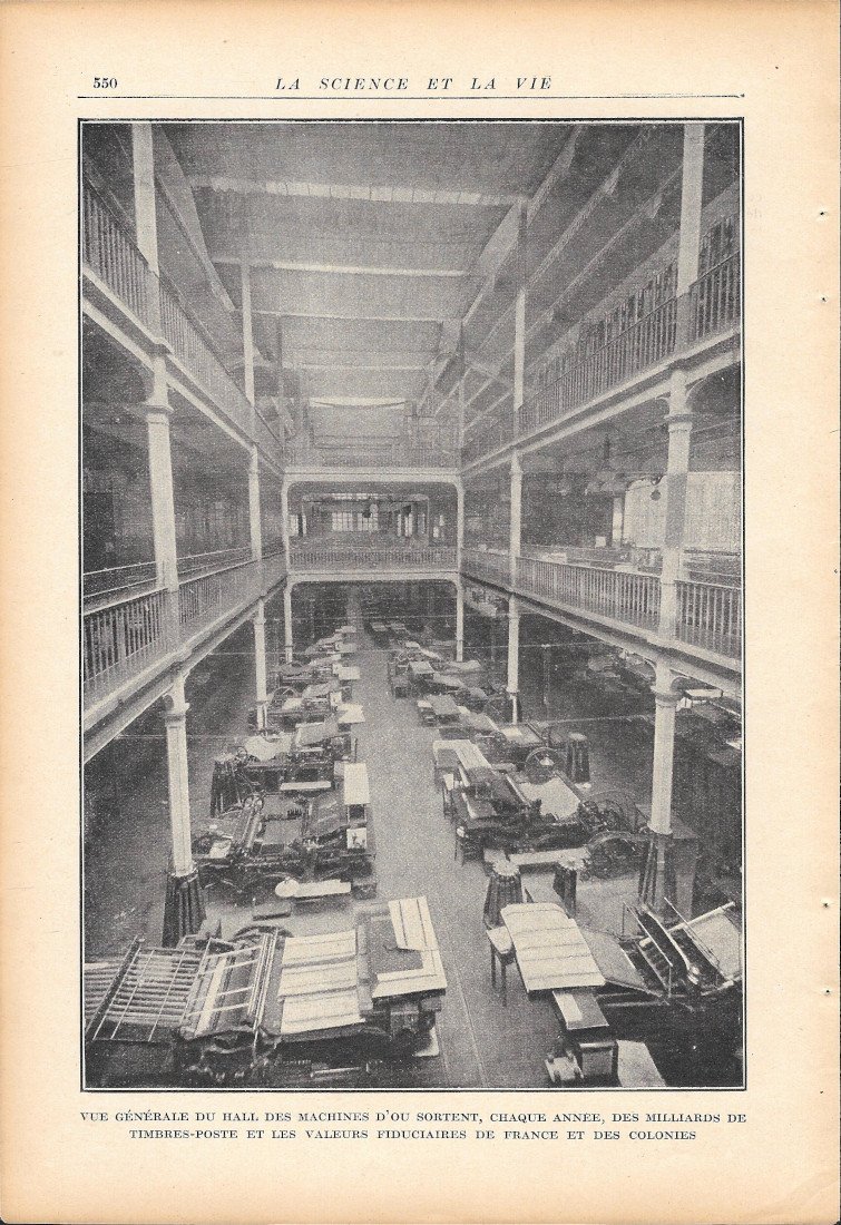 Vue générale du hall des machine pour le timbre-poste - …