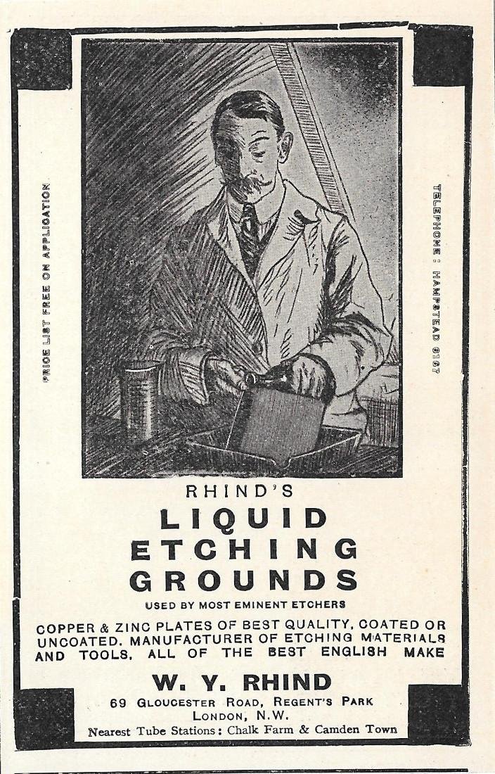 W.Y. Rhind, liquid etching grounds. Advertising 1921