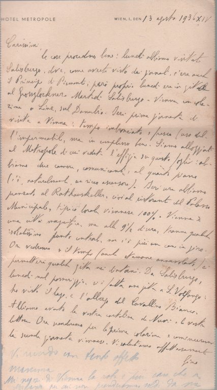 Wien. Hotel Metropole. Carta da lettera/cartolina. Viaggiata 1936