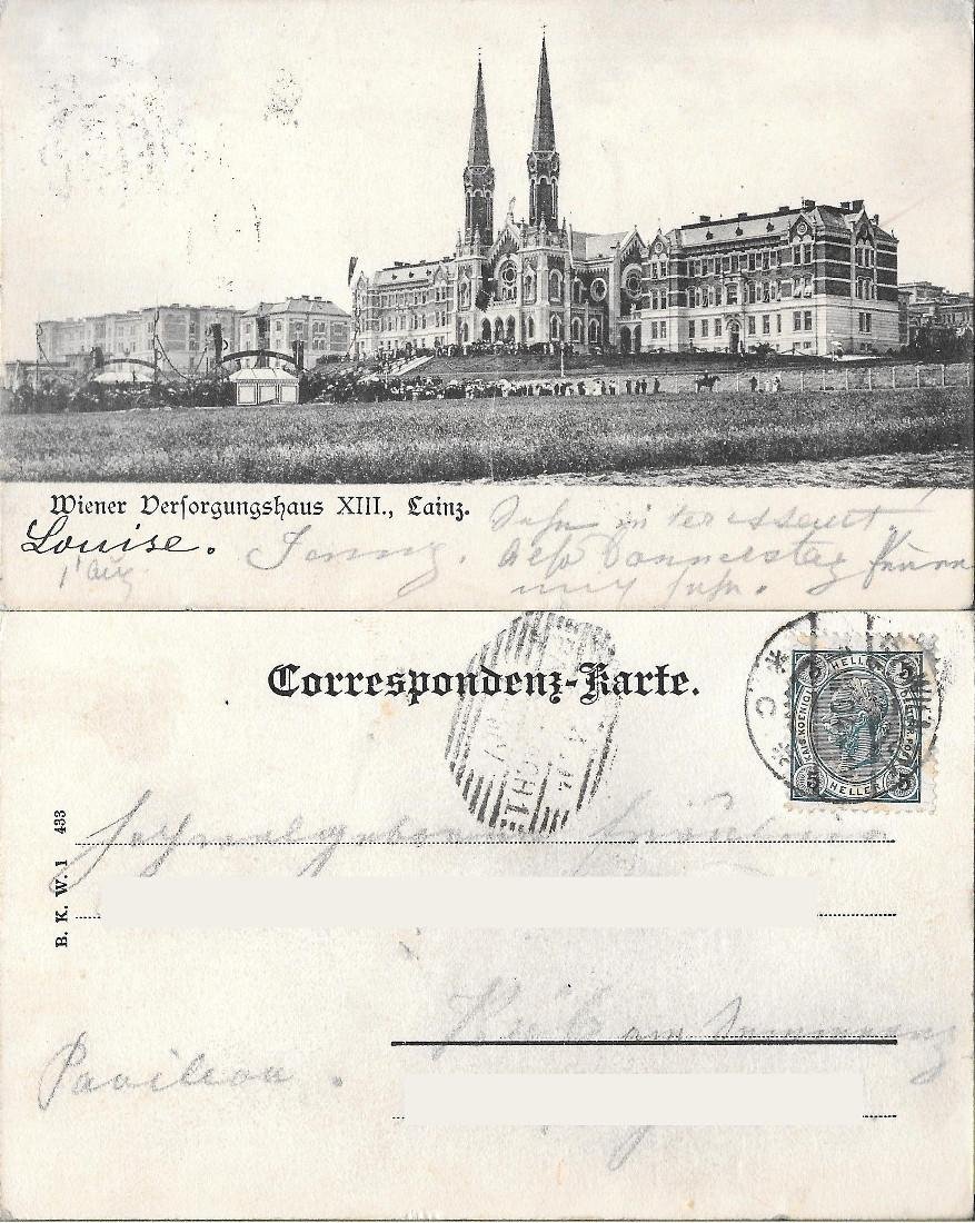 Wiener Versorgungshaus XIII, Lainz . Viaggiata 1904
