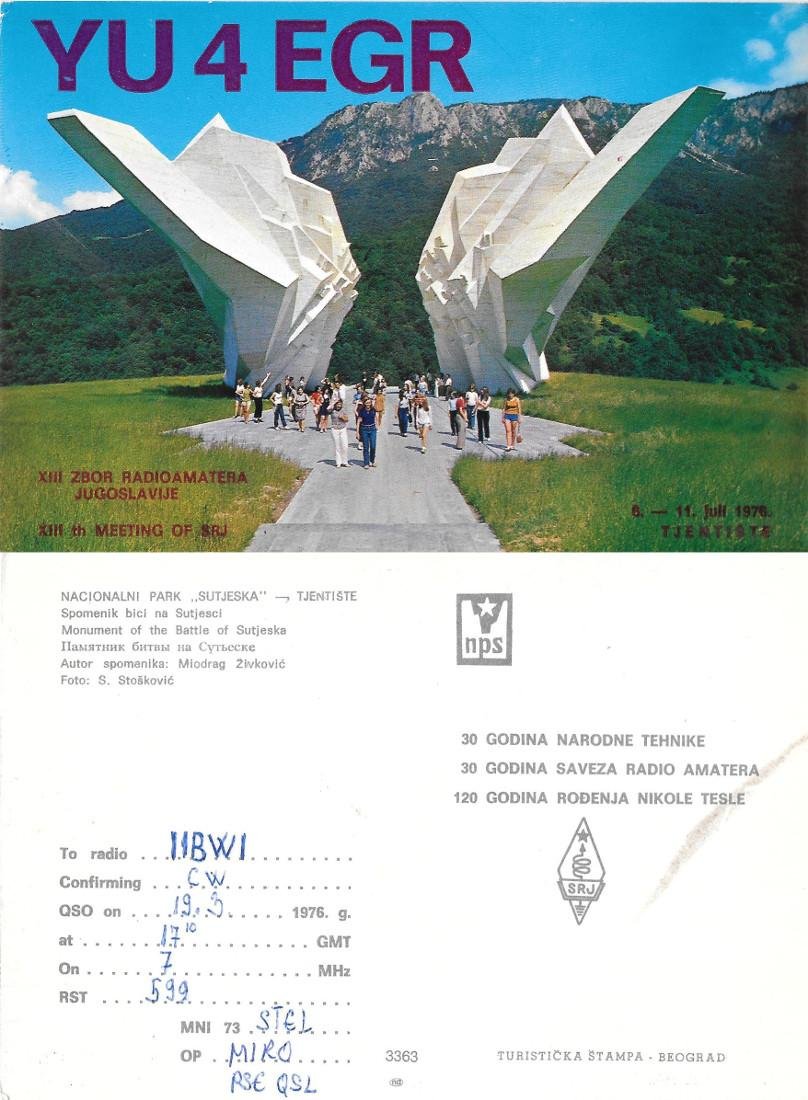 XIII Meeeting Radioamatori Jugoslavi. 1976. Parco nazionale di Sutjeska