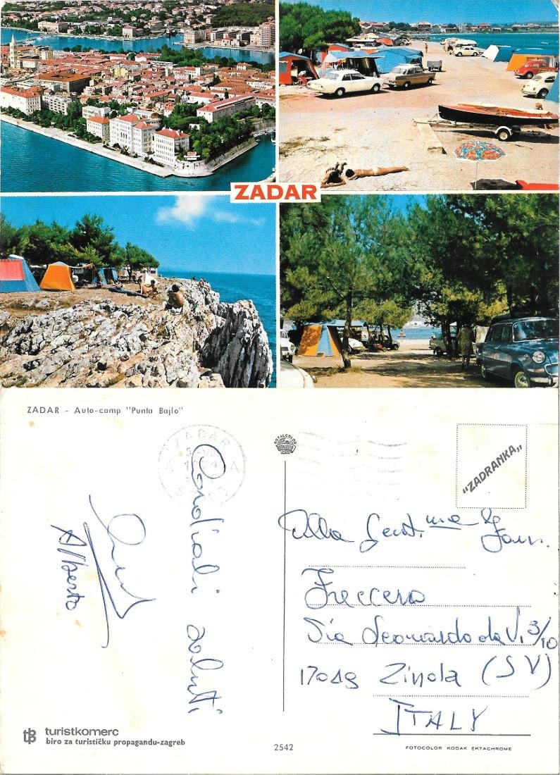 Zadar. Auto-camp Punta Bajlo. Viaggiata 1971