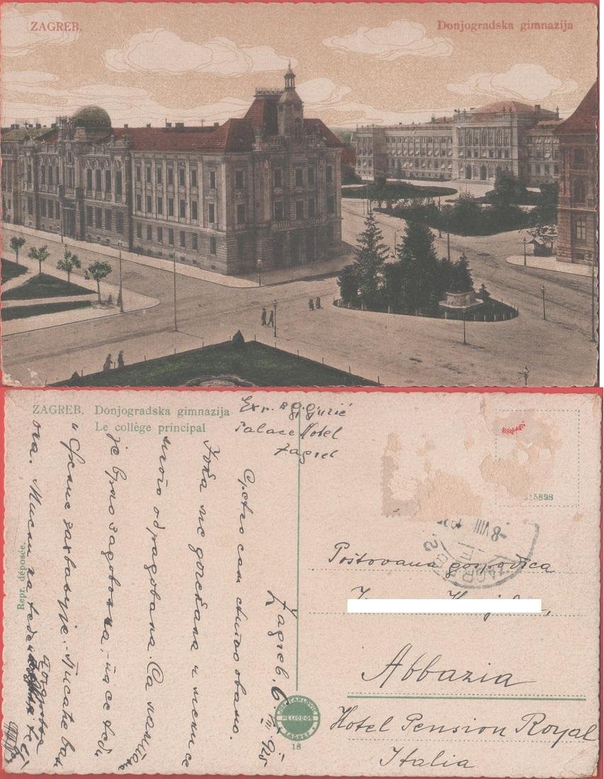 Zagreb (Croazia). Donjogradska gimnazija. Viaggiata 1925