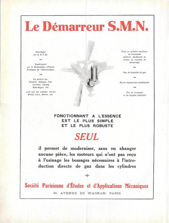 Zenith le Carbuteur/Le Démarreur S.M.N. Advertising 1927 fronte/retro
