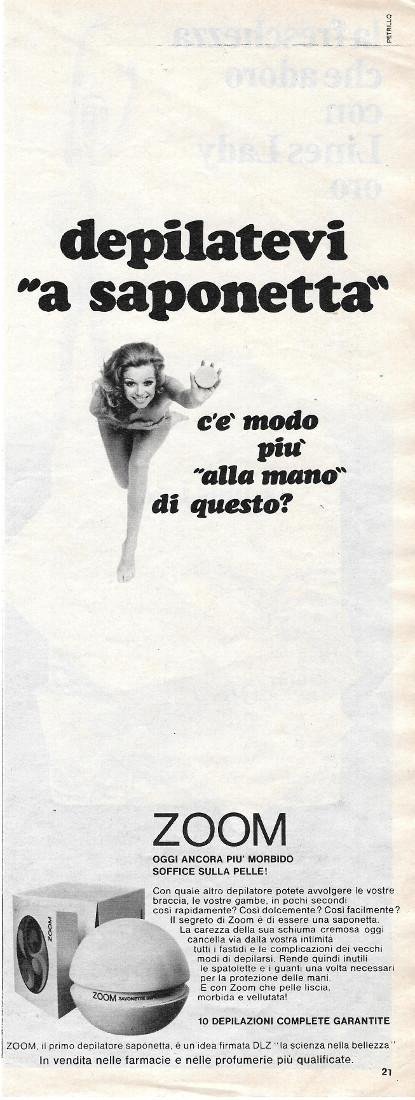ZOOM depilatevi a saponetta/Lines Lady. Advertising 1969, fronte retro