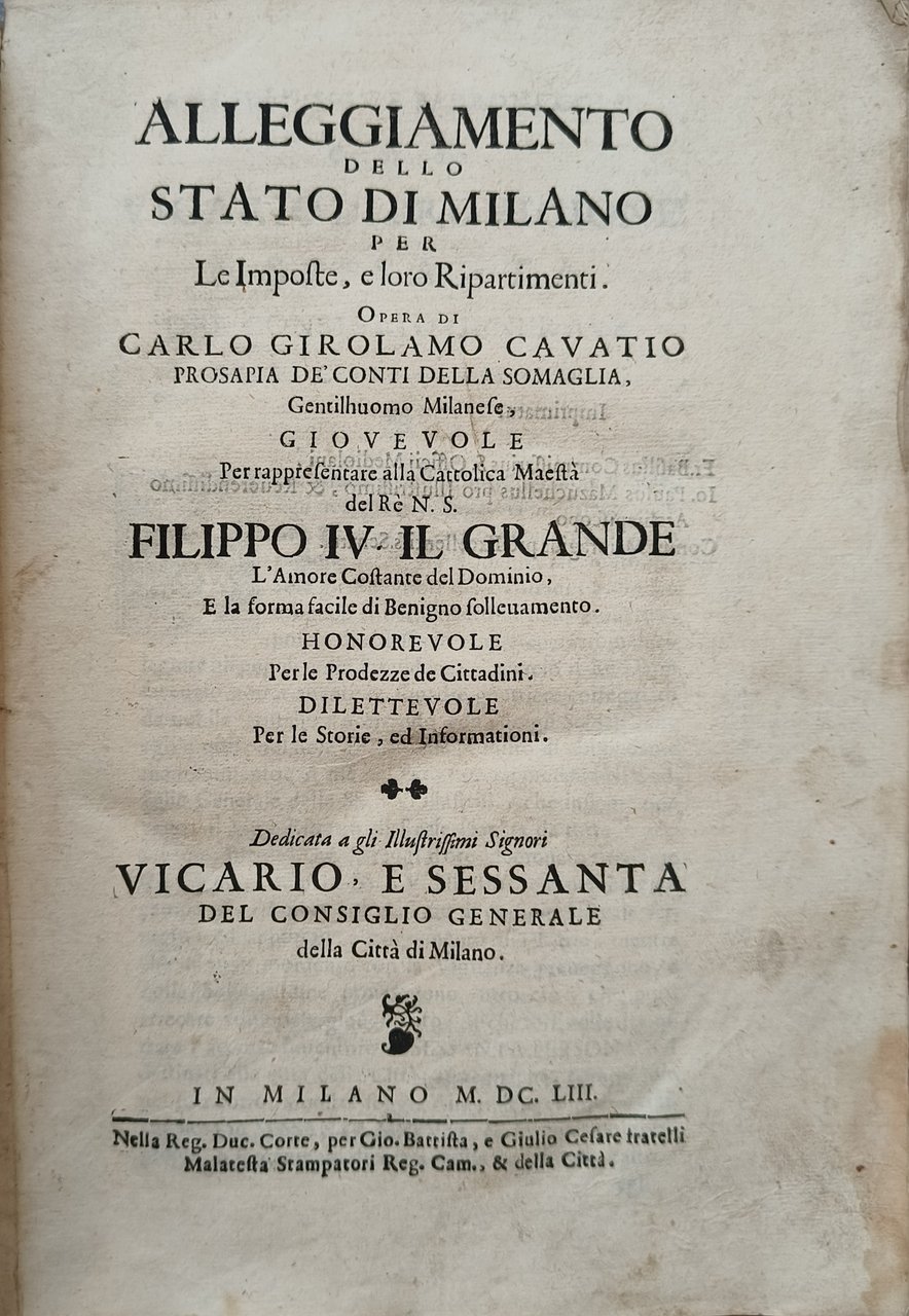 Alleggiamento dello stato di Milano per le imposte, e loro …