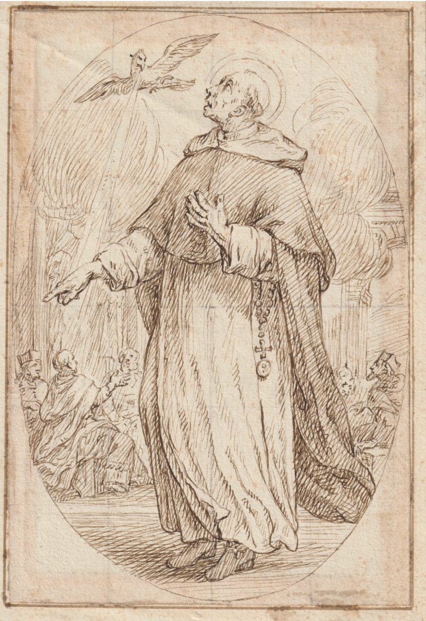 Frate domenicano osserva la colomba dello Spirito Santo | Immagine principale
