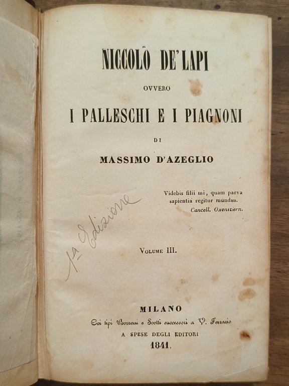 Niccolò de' Lapi. Ovvero I Palleschi e i Piagnoni