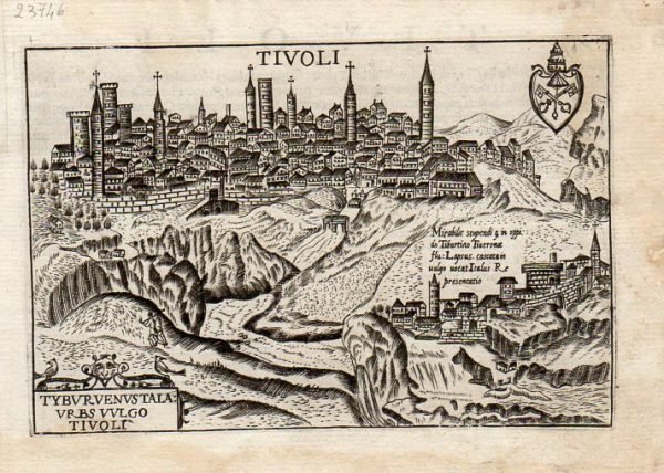 TIVOLI - "Tivoli". Veduta prospettica con titolo, didascalia "Tibur venus …