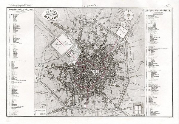 MILANO - Pianta della CittÃ di Milano. A destra ed …