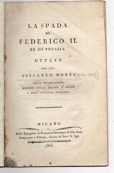 La spada di federico II Re di Prussia ottave del …