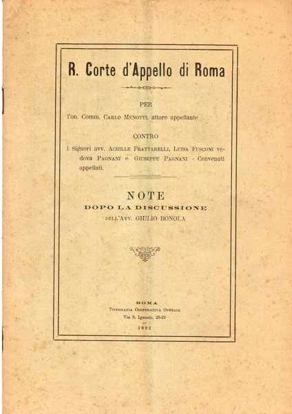 Note dopo la discussione dell'Avv. Giulio Bonola - R. Corte …