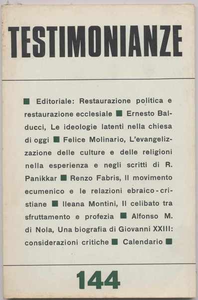 Testimonianze - n. 144 Maggio-Giugno 1972 (Rivista religiosa a carattere …