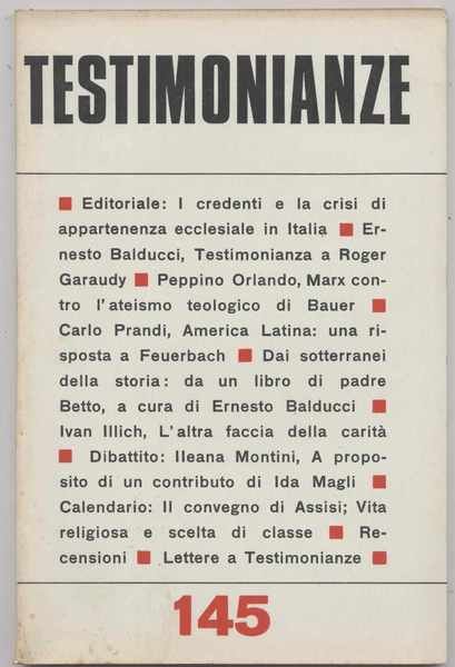 Testimonianze - n. 145 Luglio 1972 (Rivista religiosa a carattere …