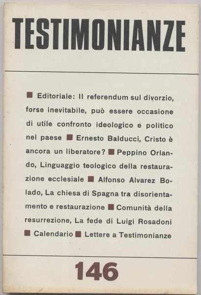 Testimonianze - n. 146 Agosto 1972 (Rivista religiosa a carattere …