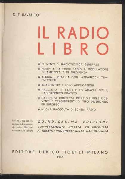 Il radiolibro - Quindicesima edizione completamente rifatta ed adeguata ai recenti progressi della radiotecnica
