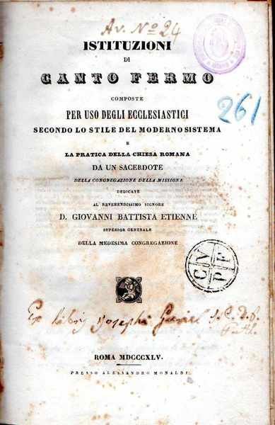 Istituzioni di canto fermo composte per uso degli ecclesiastici