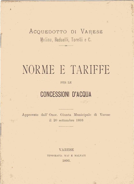 Acquedotto di Varese - Norme e tariffe per le concessioni …