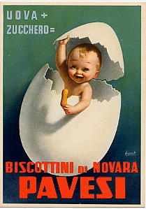 Cartolina-cartoncino pubblicitario della Pavesi di Novara illustrata da Boccasile, raffigurante …