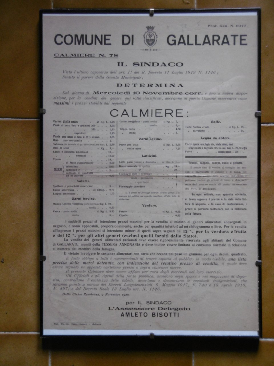 Comune di Gallarate - Decreto calmiere dei prezzi (Manifesto originale)