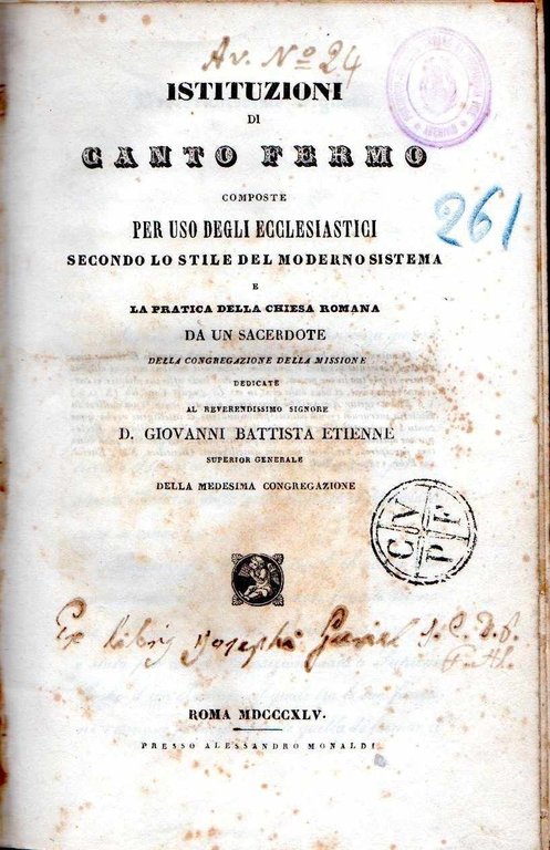Istituzioni di canto fermo composte per uso degli ecclesiastici
