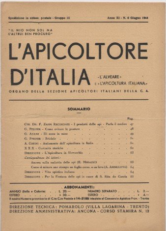 L'apicoltore d'Italia - Organo della sezione apicoltori italiani della C. …