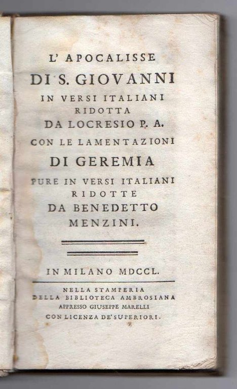 L'Apocalisse di S. Giovanni in versi italiani ridotta da Locresio …