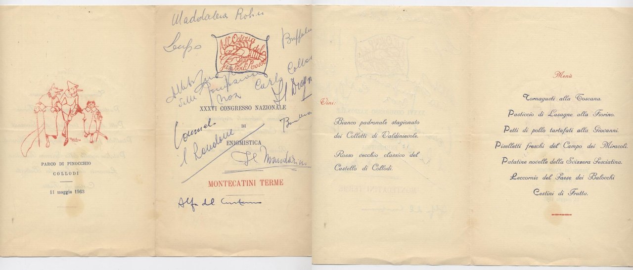 Menù del XXXVI congresso nazionale di enigmistica Montecatini Terme all'Osteria …