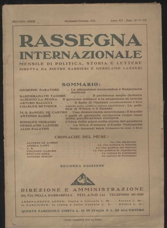 Rassegna internazionale mensile di politica, storia e lettere diretta da …