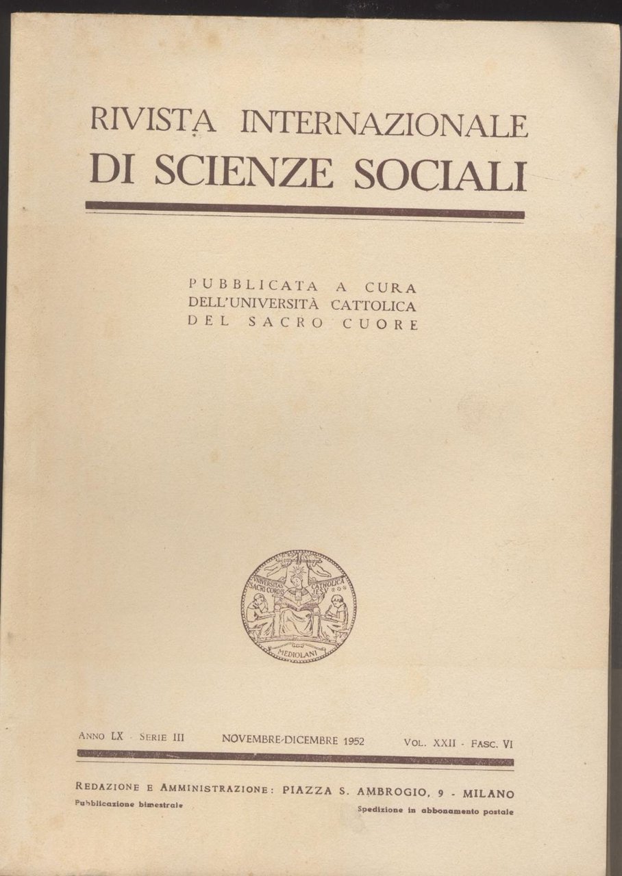 Rivista internazionale di scienze sociali pubblicata a cura dell'Università cattolica …